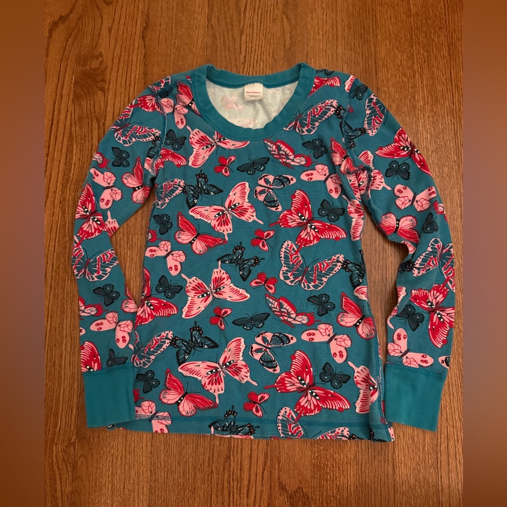 Hanna Andersson SET Teal and Pink Butterfly Print Long Sleeve Tee